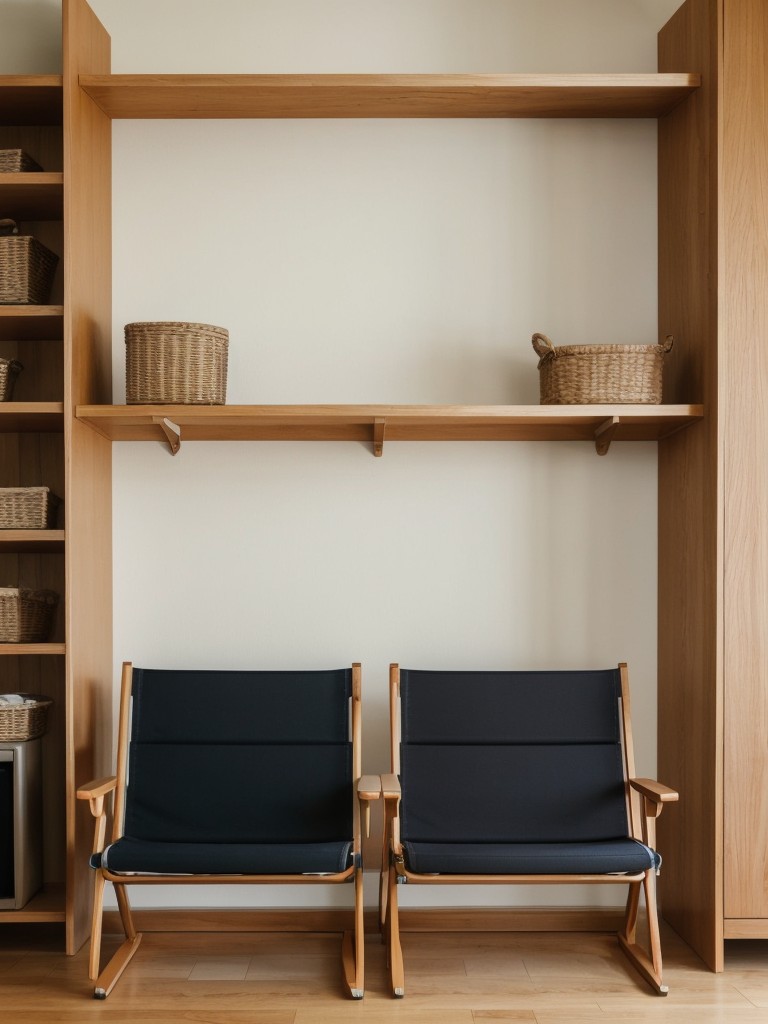 Incorporate wall-mounted folding chairs or stools that can be easily stored away when not in use to save space.