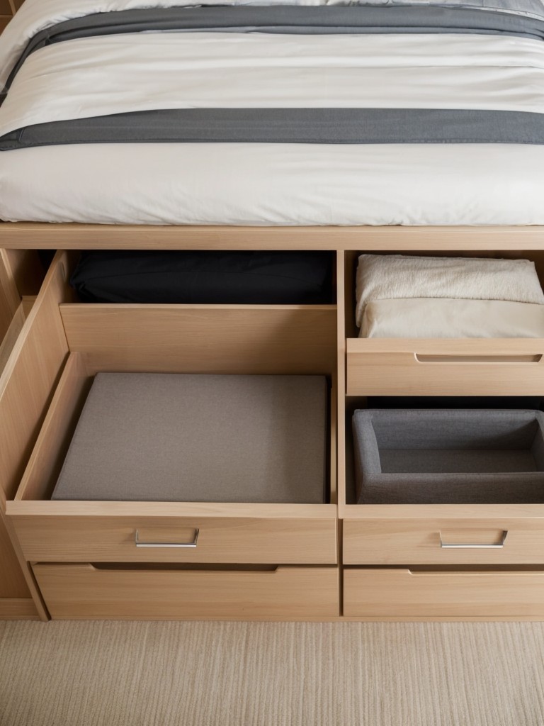 Opt for furniture with built-in storage such as ottomans, benches, or beds with under-bed drawers to optimize organization and storage capacity.