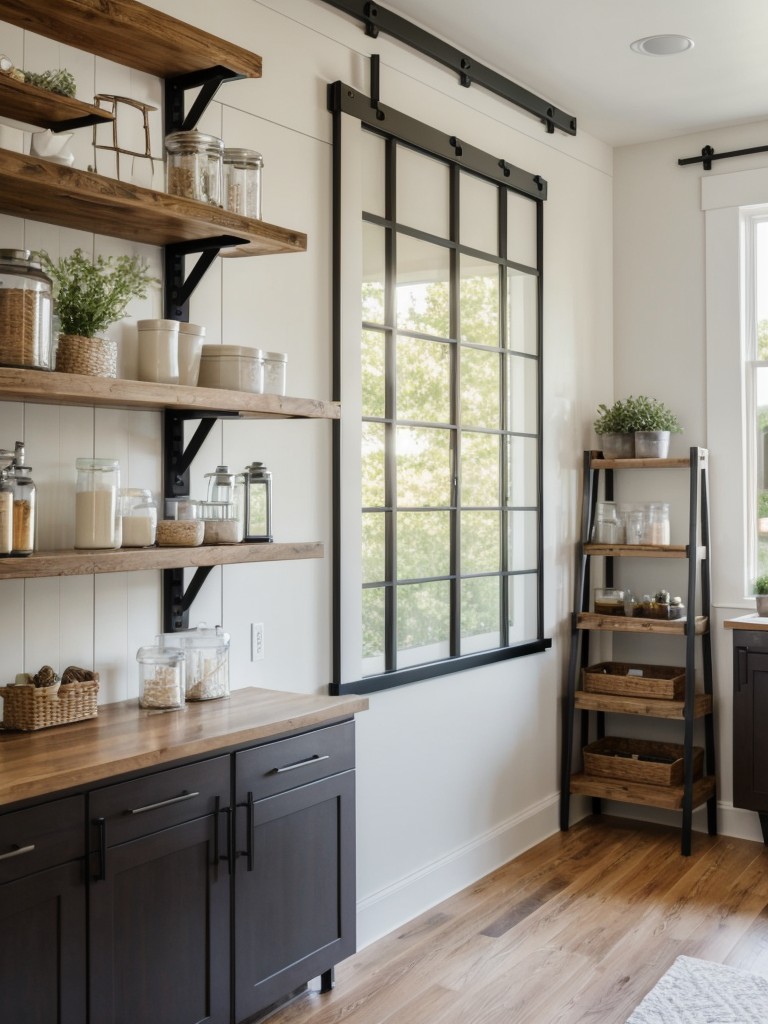 Add trendy yet functional elements, such as open shelving, floating shelves, or a sliding barn door for a touch of industrial style.