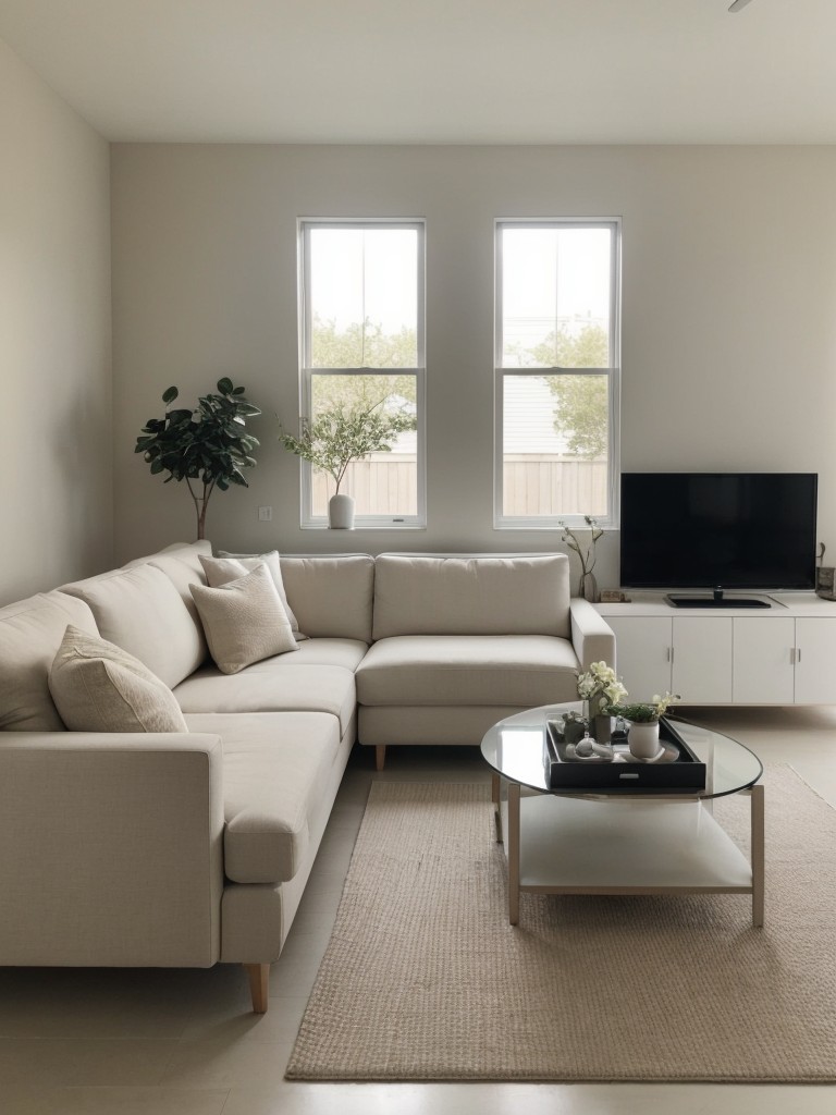 Opt for neutral color schemes and minimalist decor to visually expand the space and create a cohesive look.