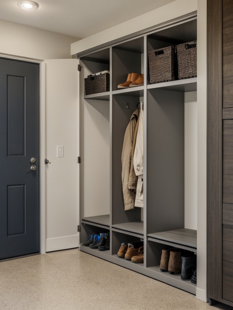 Incorporate a stylish and functional entryway in the garage apartment, with storage options for shoes, coats, and other outdoor essentials.