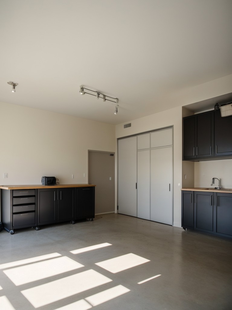 Utilize the existing garage space by transforming it into a cozy studio apartment with an open floor plan and ample natural light.