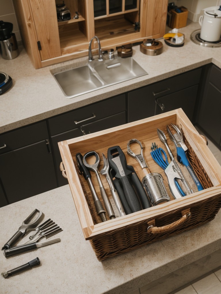 DIY home maintenance gift basket with tools, hardware, and a guidebook for basic repairs and improvements.