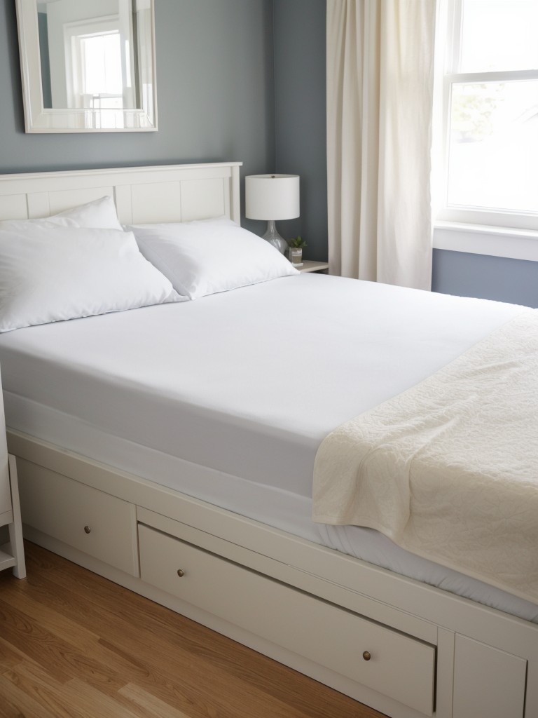 Bedding and sleep accessories, such as space-saving storage beds or memory foam pillows, for an improved rest in a compact bedroom.