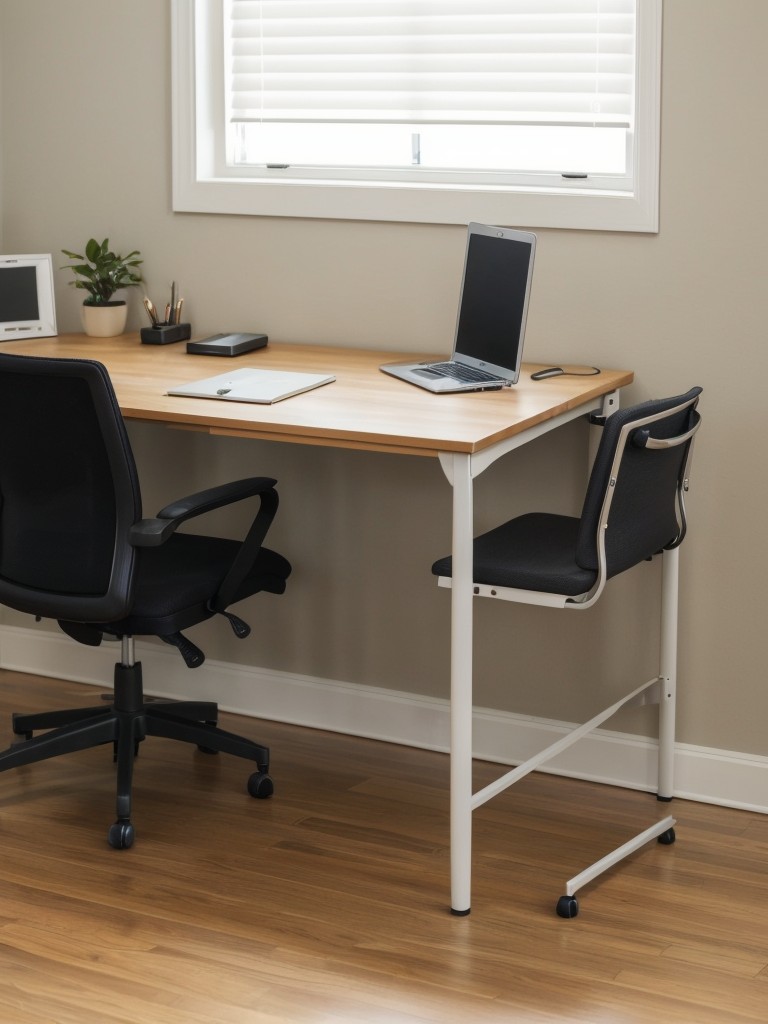 Home office essentials, like a foldable desk or a comfortable ergonomic chair, for those who work from home in their apartment.