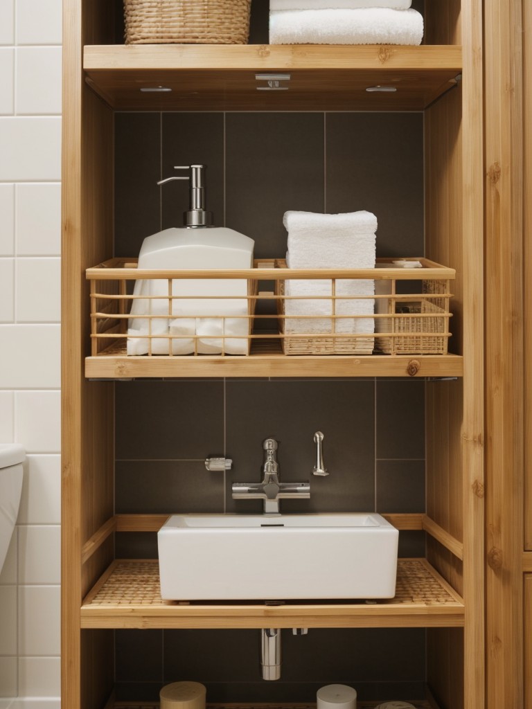 Stylish and functional bathroom accessories, like wall-mounted organizers or a bamboo bath caddy, to maximize storage in a small space.