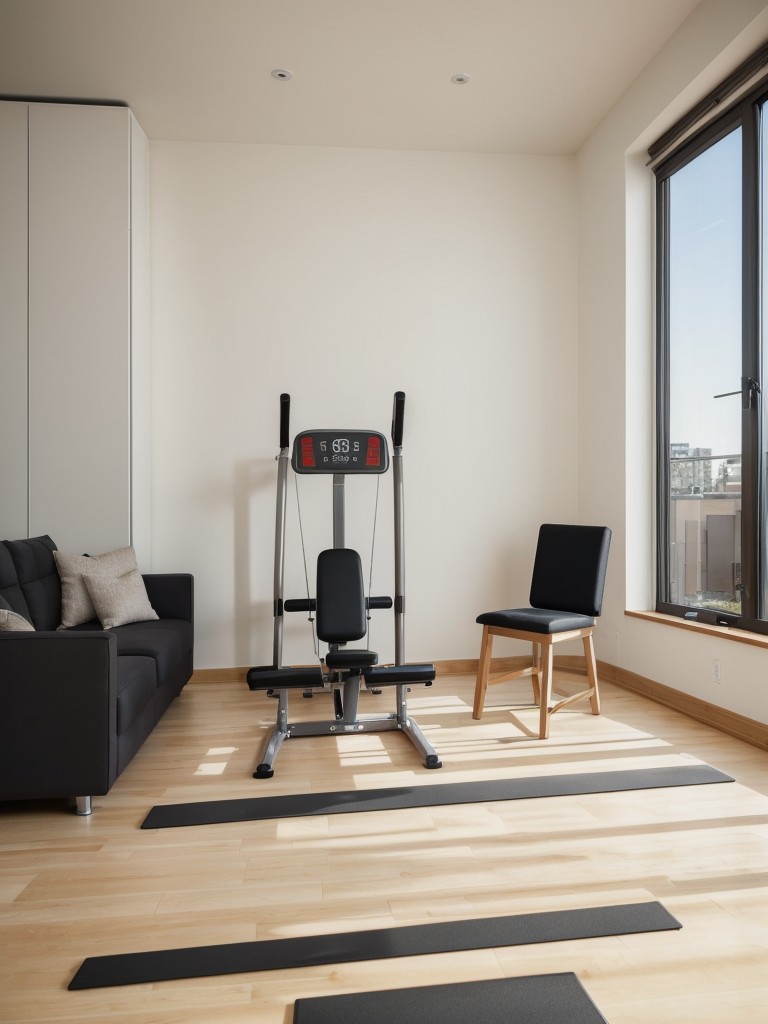 A compact exercise equipment set for staying active and healthy within the confines of their apartment.