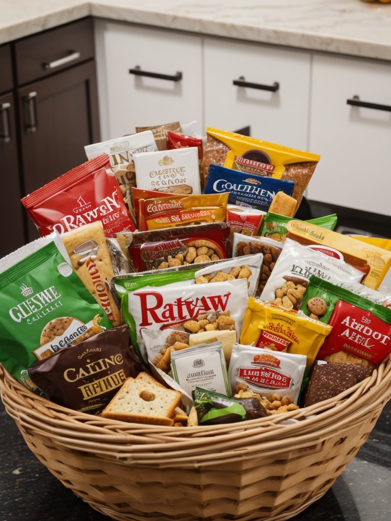 A gourmet gift basket with snacks and treats to enjoy during their downtime.