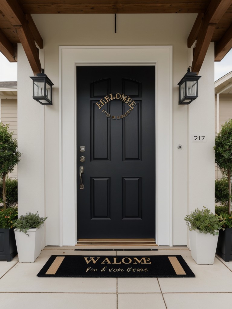 A personalized doormat or welcome sign for the entrance of their apartment building.