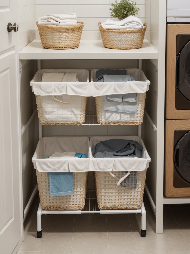 Compact and collapsible laundry baskets or drying racks for small laundry areas.
