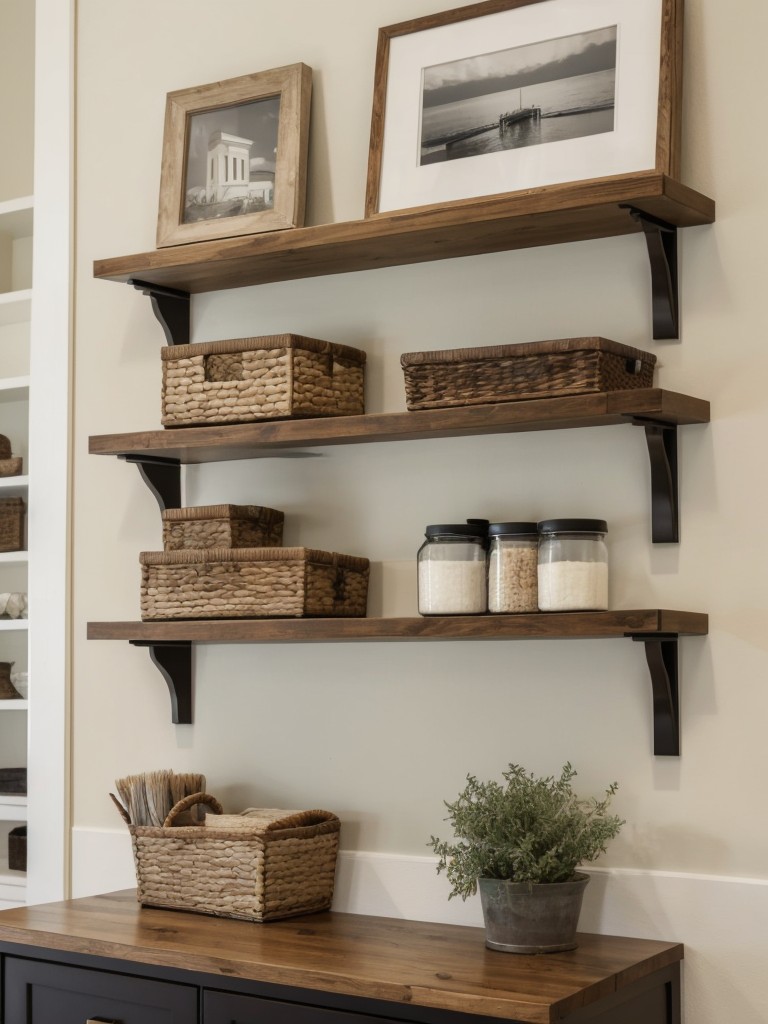 Decorative wall shelves to display art or store small items.