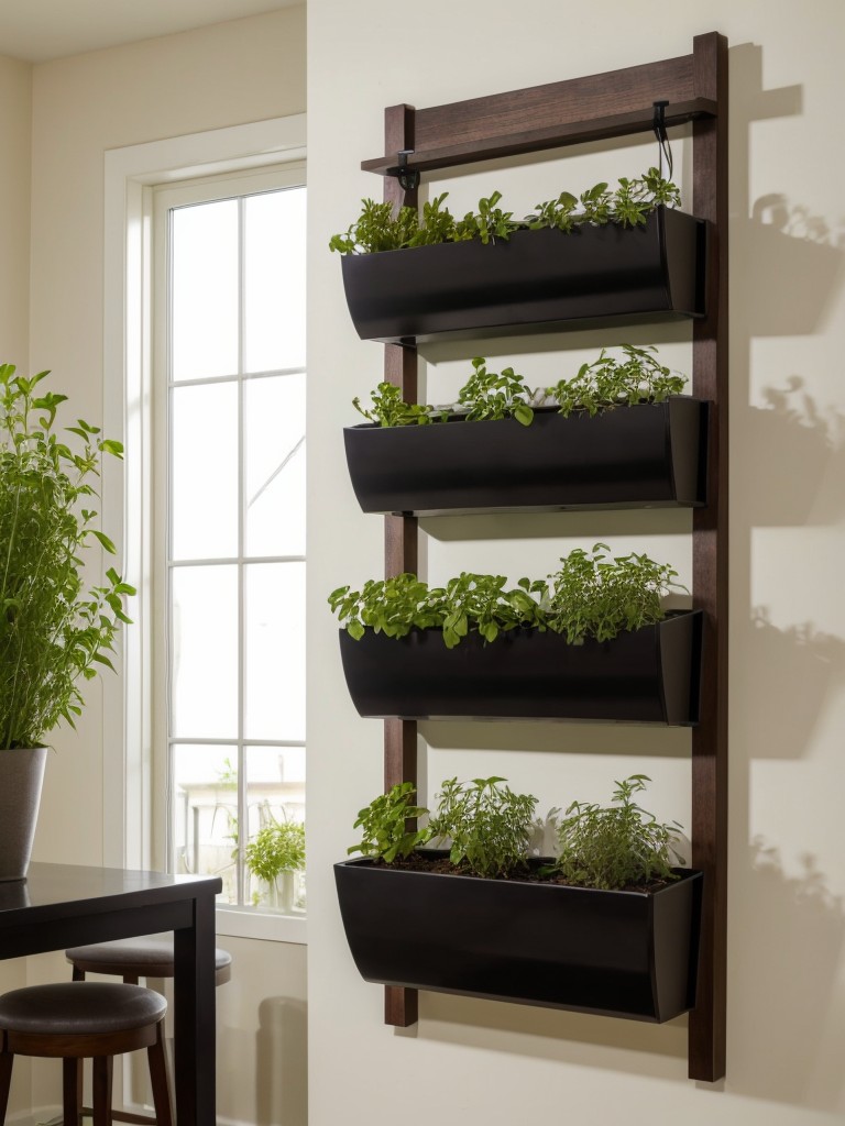 Wall-mounted herb garden or vertical planters for indoor gardening in limited space.
