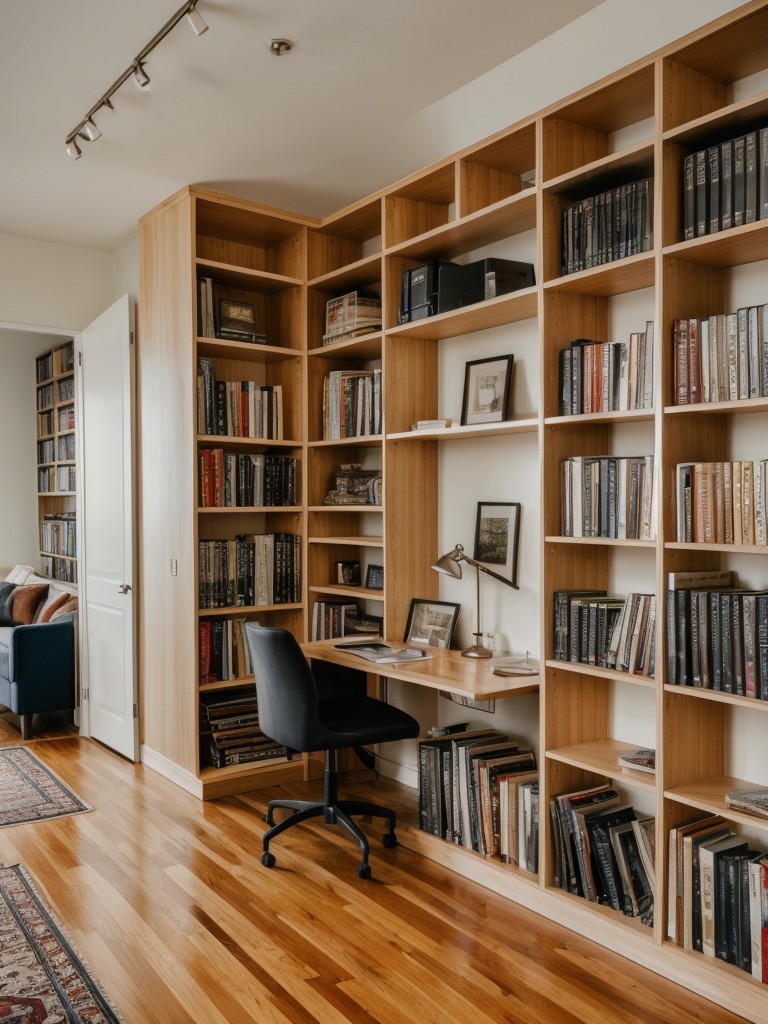 Clever bookshelf and book storage ideas for avid readers and book lovers in a small studio apartment.