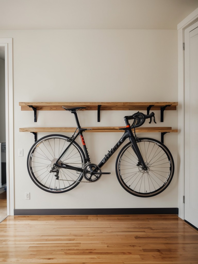 Vertical bike storage ideas and wall-mounted bike racks for storing bicycles in a studio apartment.