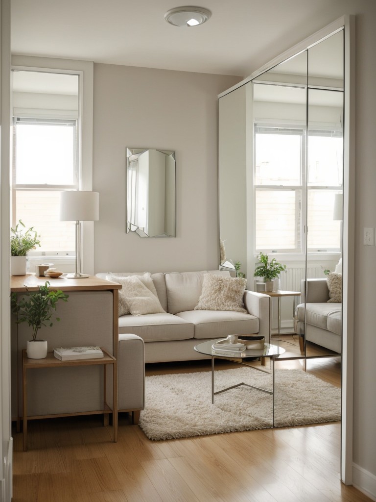 Implement a neutral color palette and strategically placed mirrors to create the illusion of a larger space in small apartments.