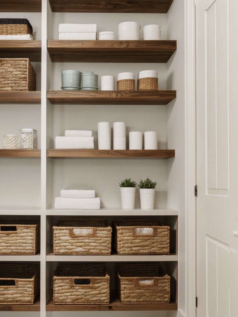 Incorporate vertical storage options such as floating shelves or wall-mounted organizers to maximize storage without taking up valuable floor space.