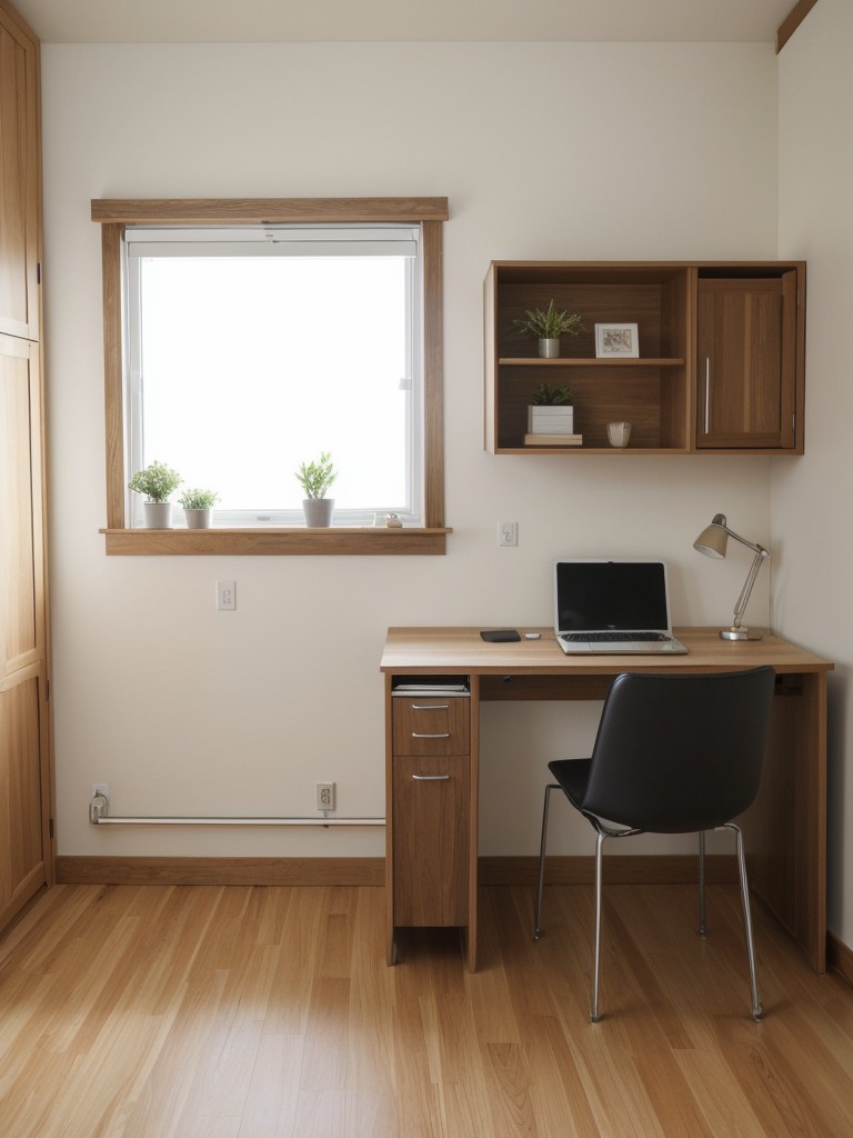 Install a wall-mounted desk or a foldable work table that can be easily tucked away when not in use to optimize the functionality of a small home office.