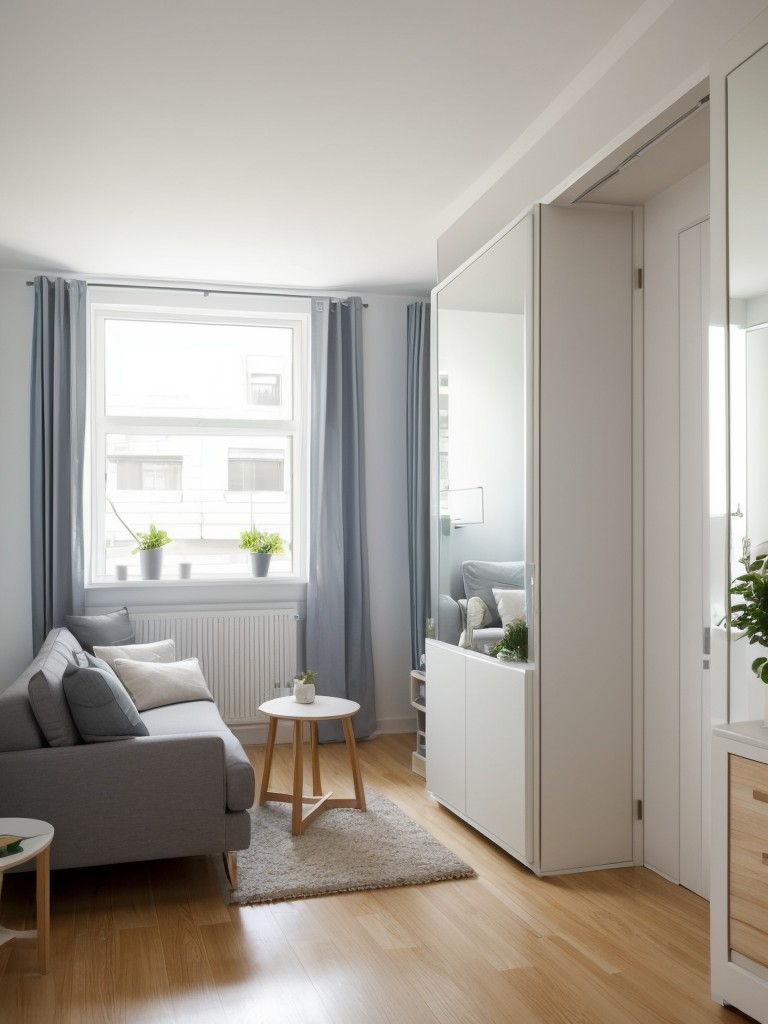 Use light colors and mirrors to make small apartments look bigger and more open, creating an illusion of space.