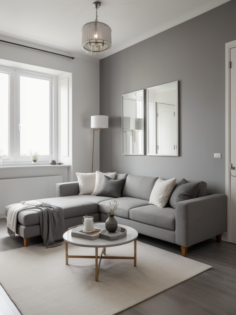 Transitional grey and white apartment with a mix of traditional and contemporary elements, creating a timeless and sophisticated space.