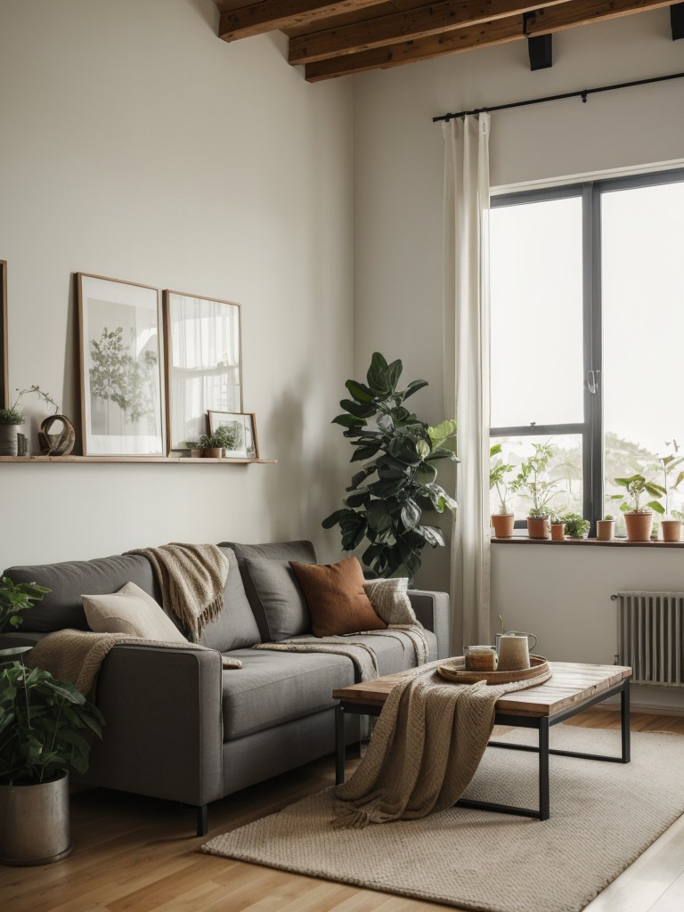 Balance the rawness of industrial design with warm textiles, cozy lighting, and greenery to create a welcoming and comfortable atmosphere in your apartment.