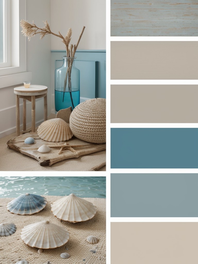 Bring the beach vibes to your apartment with a palette of soft blues, sandy neutrals, and sea-inspired decor, such as seashells and driftwood accents.