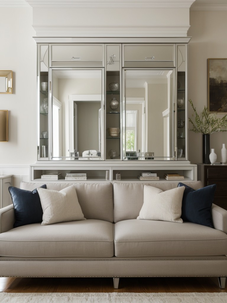 Create a seamless transition between different areas by using open shelving, mirrored accents, and furniture pieces that combine classic and modern design elements in your transitional apartment decor.