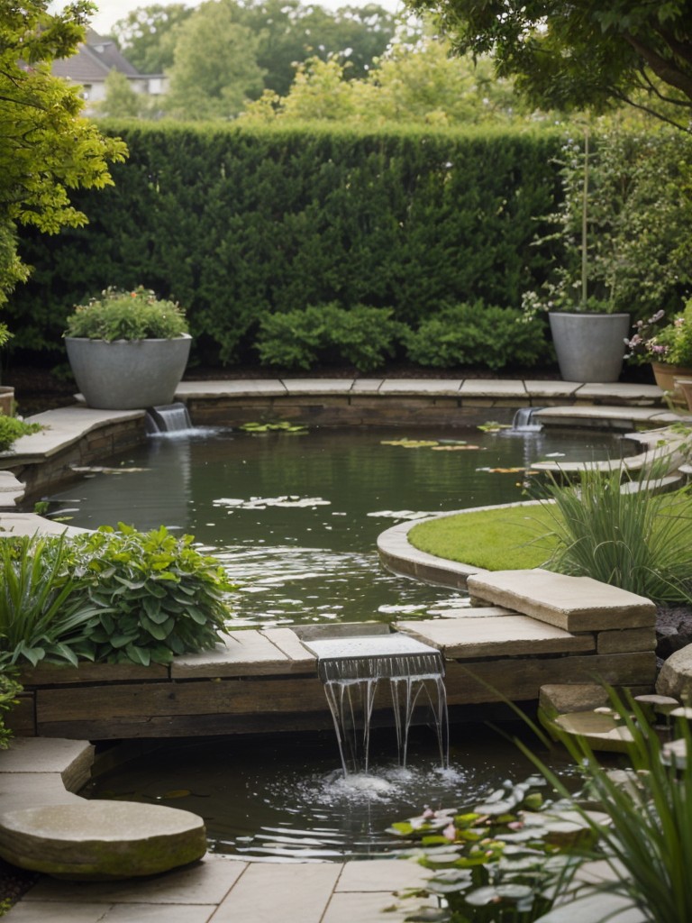 Create a serene space by incorporating a water feature, such as a small pond or a cascading fountain, in your ground floor apartment garden.