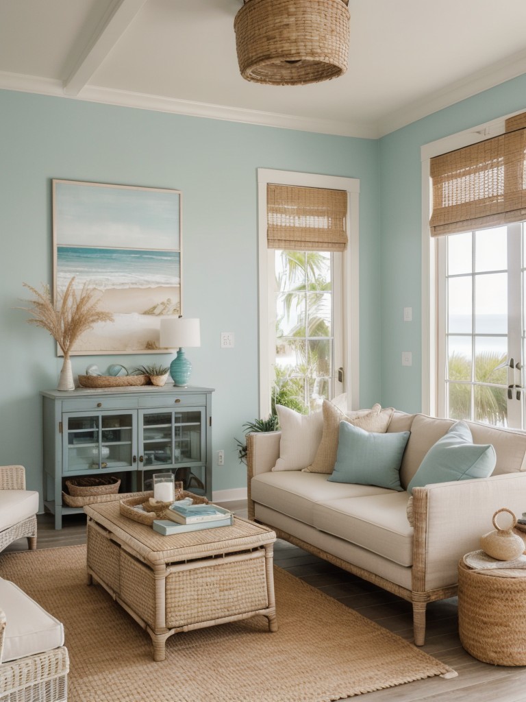 Embrace a breezy coastal style by using a light color palette, natural textures, and beach-inspired decor, such as seashells and rattan furniture, in your apartment.