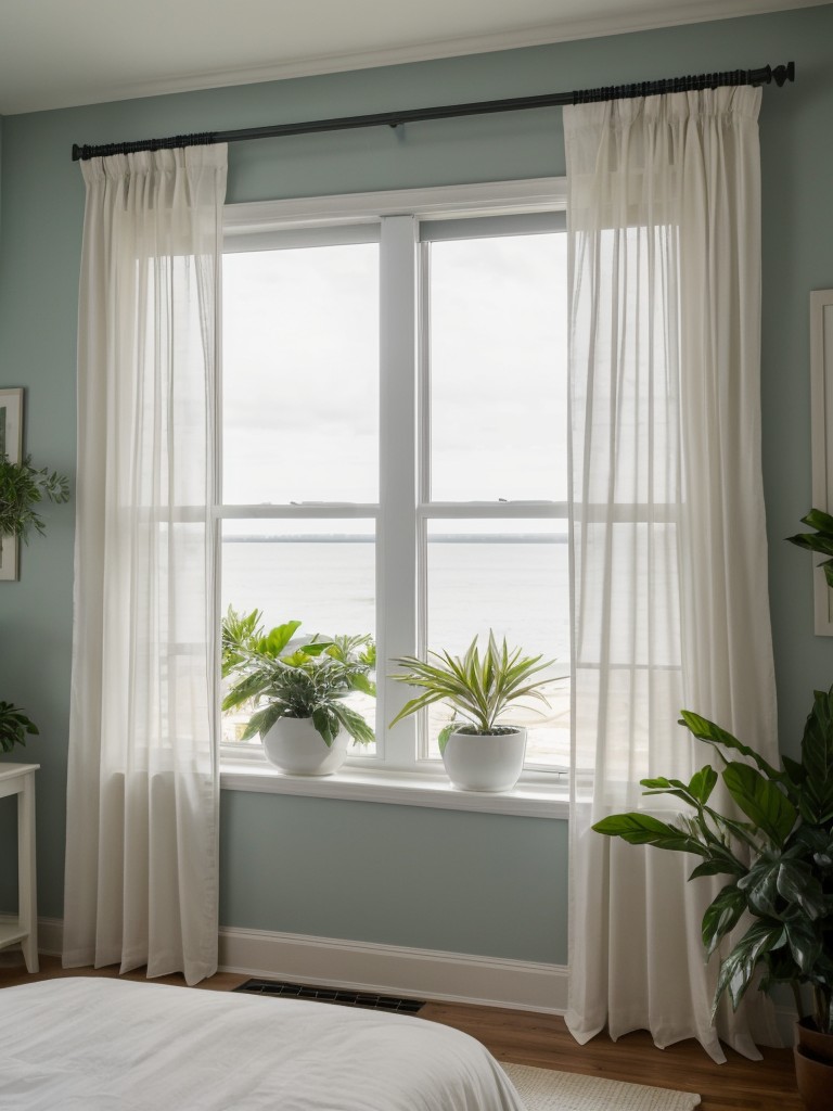 Enhance the coastal ambiance with sheer curtains, large windows to bring in natural light, and indoor plants that thrive in humid environments for a refreshing coastal apartment design.