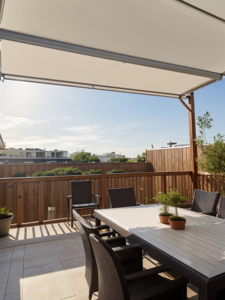 Install a retractable awning or shade sail to provide protection from the sun while allowing you to enjoy your apartment garden even on the hottest days.