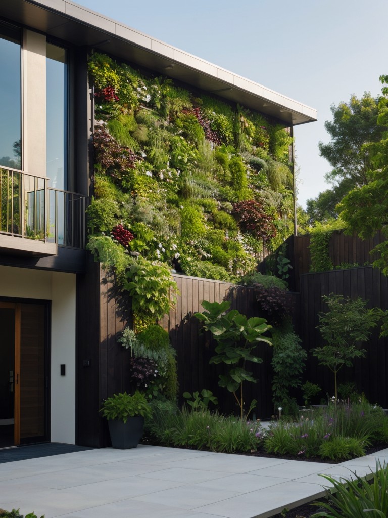 Install a vertical garden or living wall on a suitable outdoor wall, filled with cascading plants and beautiful foliage to create a visually striking and serene atmosphere.