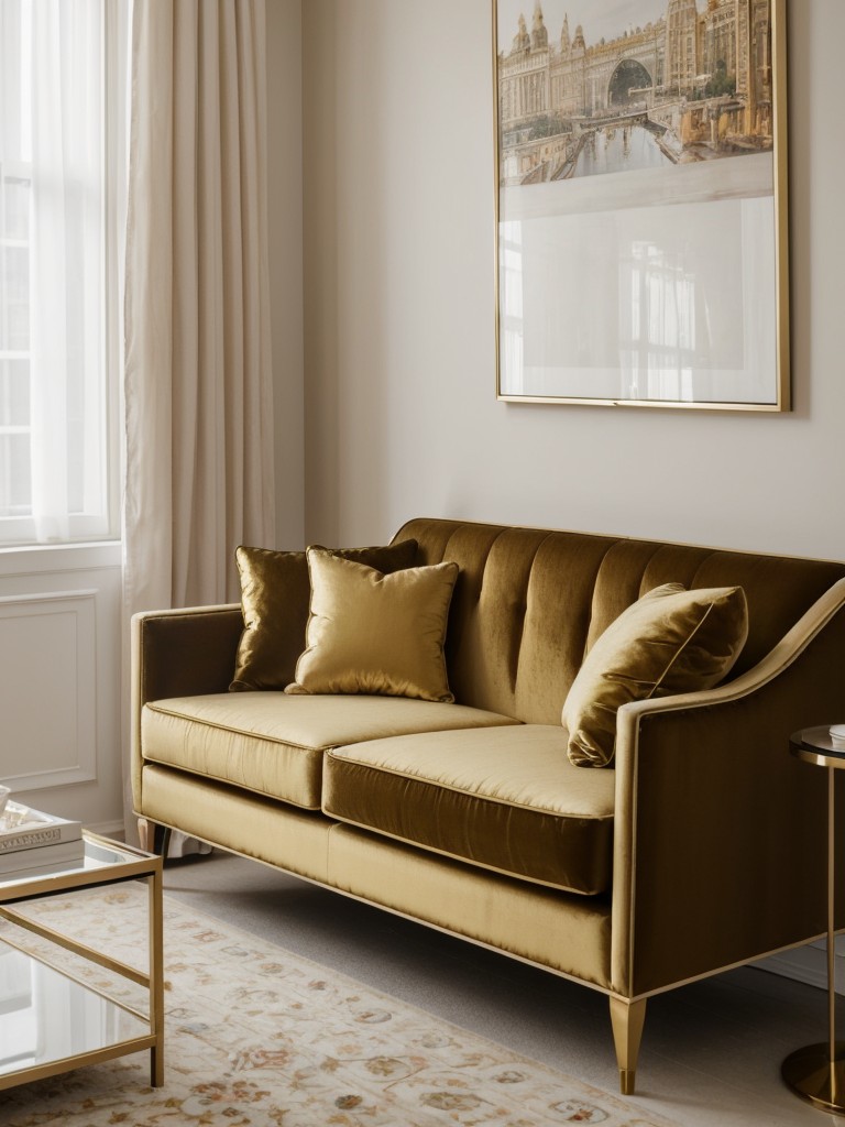 Make your small apartment feel grand by incorporating luxurious elements, such as velvet upholstery, gold accents, and statement artwork, into your elegant decor.