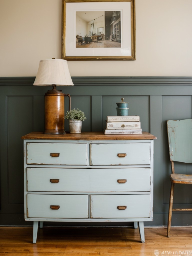 Reclaim old items with a fresh coat of paint or repurpose them into unique statement pieces to showcase your personal style in your vintage apartment decor.