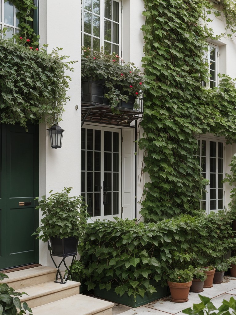 Utilize containers or trellises for climbing plants like ivy or jasmine to add privacy and create a green wall, shielding your ground floor apartment from the outside world.