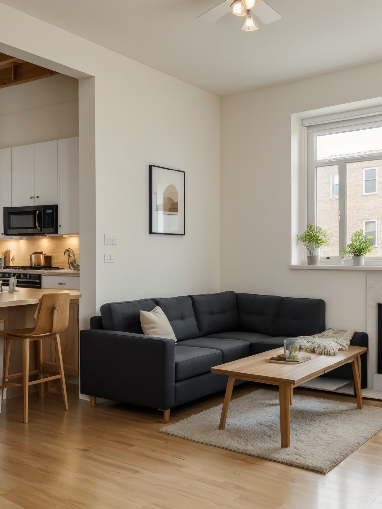 Create designated zones within the apartment to make the most of every inch, such as a workspace in the corner of the living room or a small dining area in the kitchen.