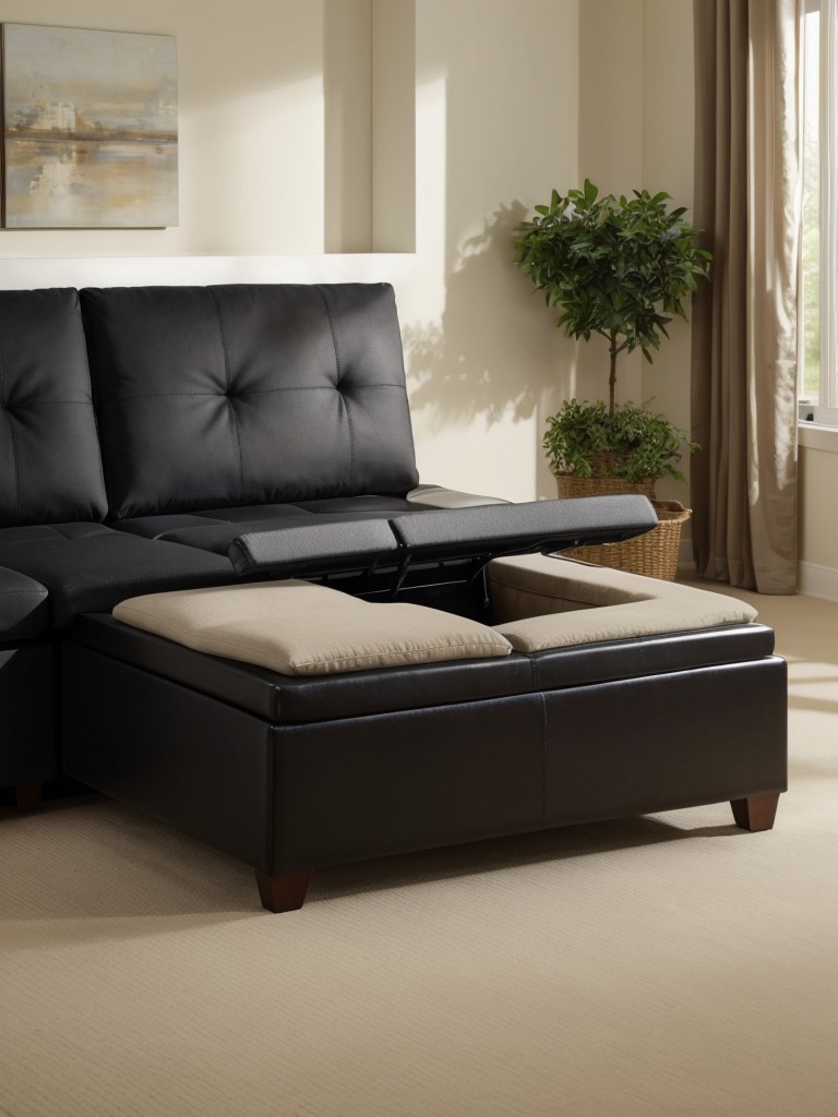 Utilize multi-purpose furniture to maximize space and functionality, such as a sofa bed or storage ottoman.