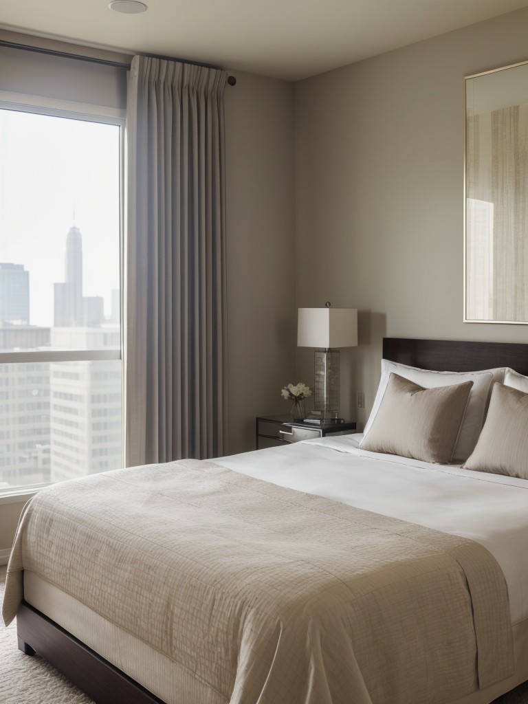 Choose luxurious bedding and window treatments to create a tranquil and serene atmosphere in your high-rise bedroom.