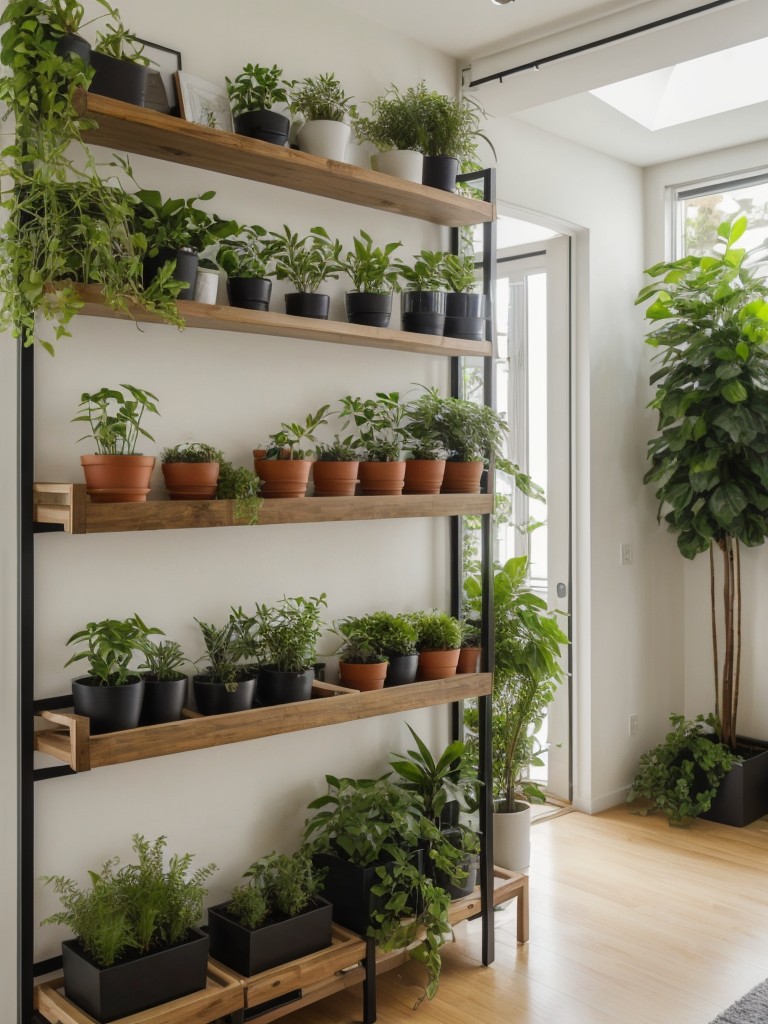 Adding a touch of greenery to a small apartment with indoor plants and vertical gardens, which can also act as natural room dividers.