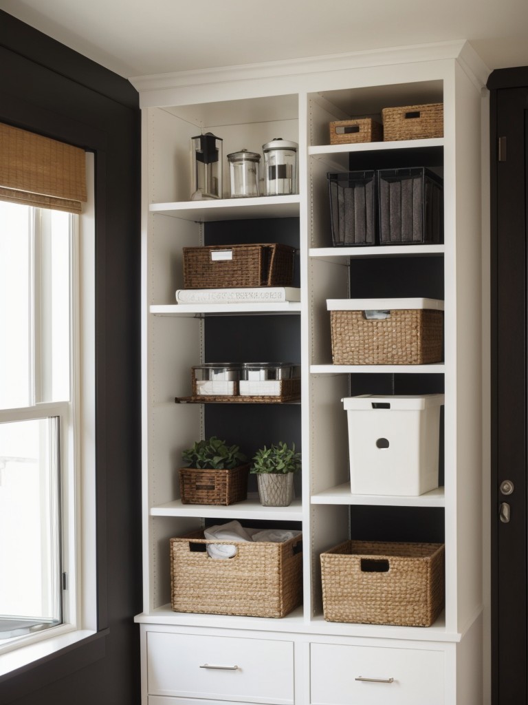 Creative storage solutions for small apartment spaces, incorporating floating shelves, storage ottomans, and vertical wall organizers.