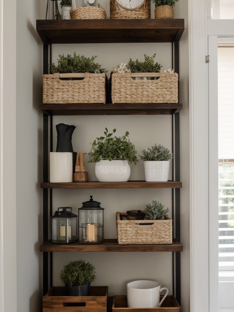 Incorporating open shelving in a small apartment to display decorative items and personal touches while maintaining an organized look.