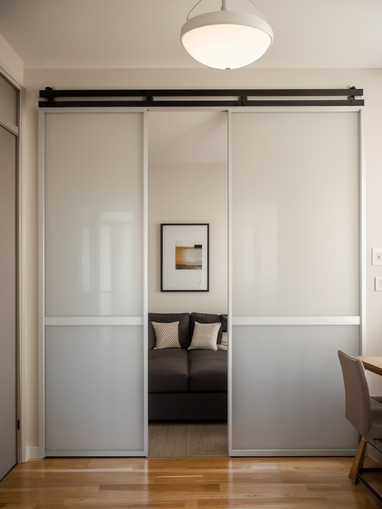 Utilizing sliding doors or room dividers in a small apartment to create separate functional areas while maintaining an open feel.