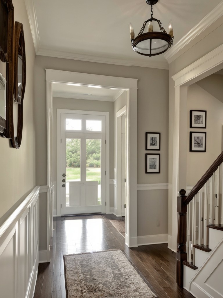Hanging a large, wall-mounted mirror near the entryway to create an impression of a spacious foyer.