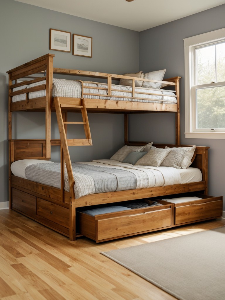 Incorporating a loft bed or raised platform to create extra storage space underneath.