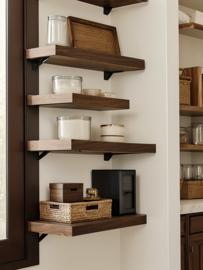 Using floating shelves or open shelving units to display decorative items and personal treasures.