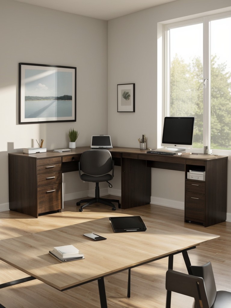 Experiment with different desk layouts to find the most efficient and visually pleasing arrangement for your specific needs.