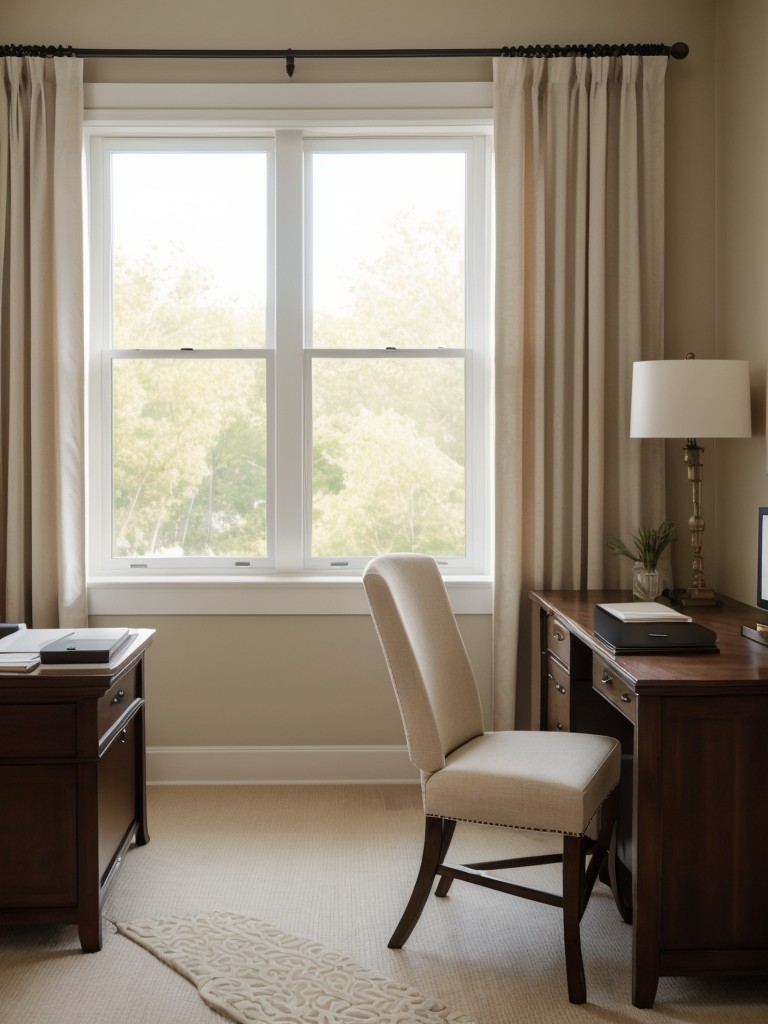 Incorporate natural light into the home office by positioning the desk near a window and using sheer curtains for privacy.