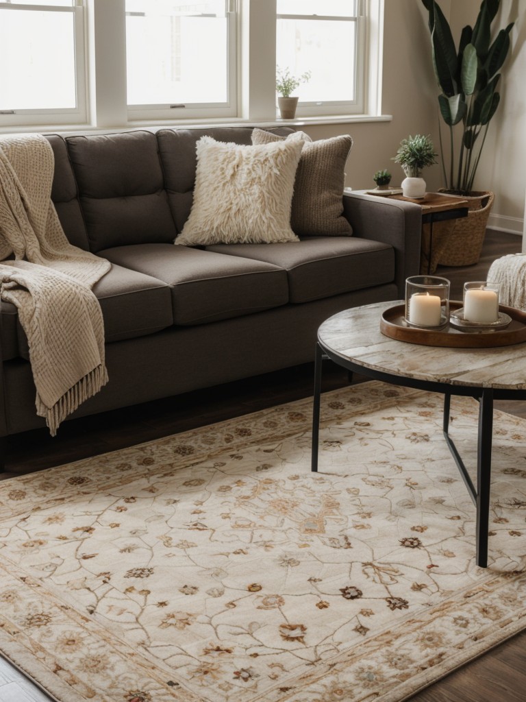 A cozy and stylish area rug to define a specific living area within their apartment.