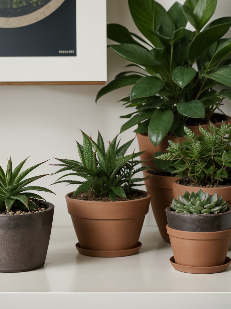 A trendy indoor plant or a set of low-maintenance succulents to add a touch of nature.