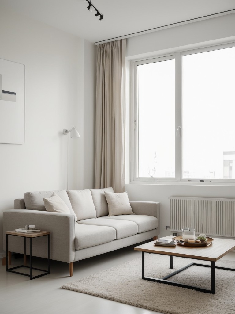 Minimalist apartment living room design, characterized by clean lines, neutral colors, and uncluttered spaces for a serene and clutter-free environment.