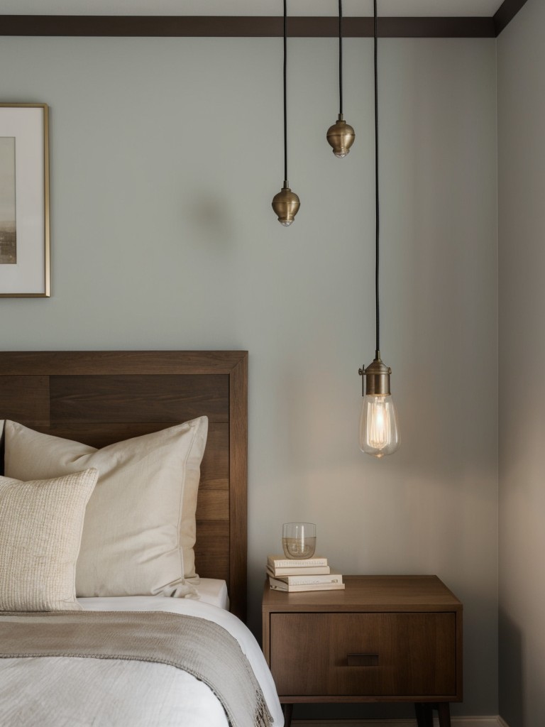 Incorporate hanging pendant lights or wall sconces instead of table lamps to save space on bedside tables.